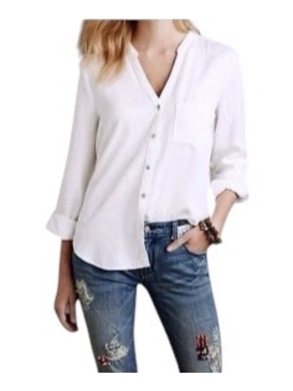 Holding Horses Anthropologie White Crochet Floral Boho Cottagecore Blouse Small